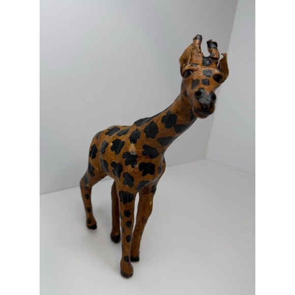 Leather Giraffe figurine 9.5" bookcase decor or coffee table decor. - Picture 3 of 8